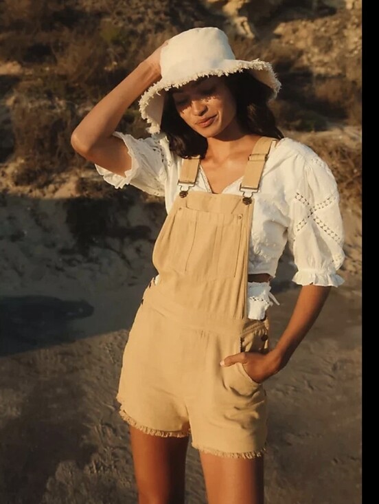 Pilcro Denim - Anthropologie Pilcro The Wanderer Short Overalls Pocket 27 Mustard Denim